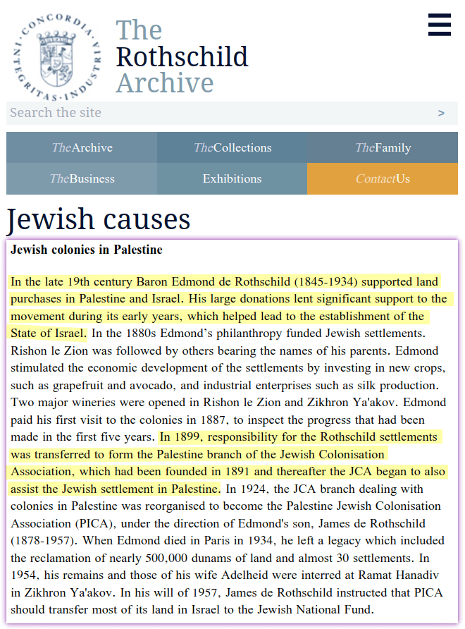 In the late 19th century Baron Edmond de Rothschild (1845-1934) supported land purchases in Palestine and Israel. His large donations lent significant support to the movement during its early years, which helped lead to the establishment of the State of Israel.