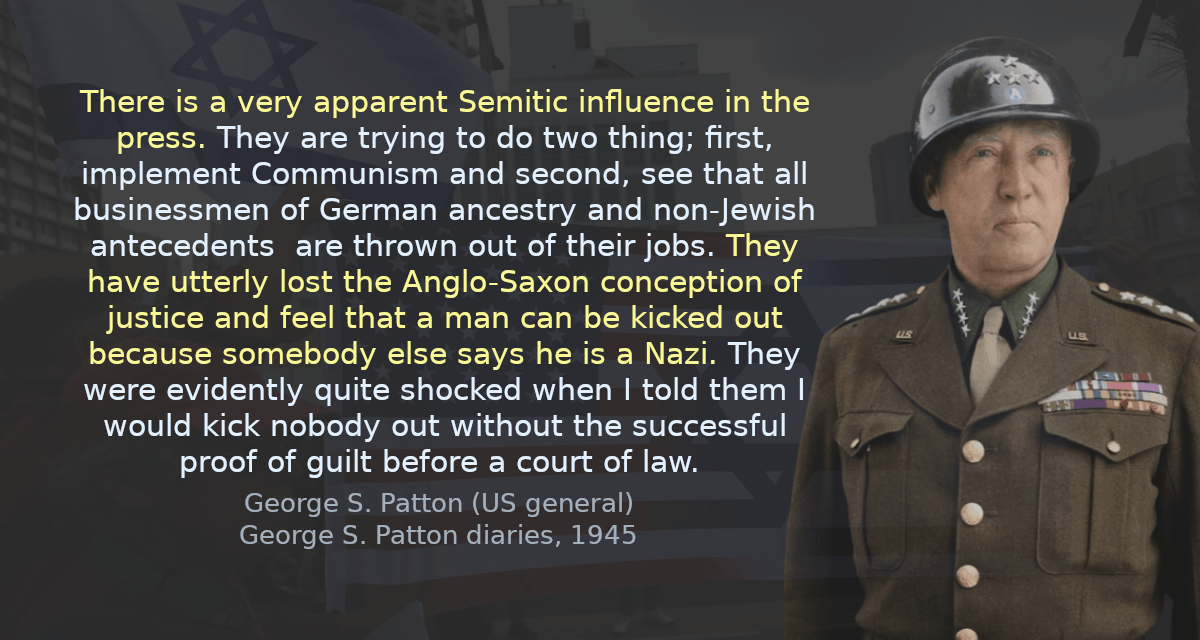 There is a very apparent Semitic influence in the press. They are trying to do two thing; first, implement Communism and second, see that all businessmen of German ancestry and non-Jewish antecedents  are thrown out of their jobs. They have utterly lost the Anglo-Saxon conception of justice and feel that a man can be kicked out because somebody else says he is a Nazi. They were evidently quite shocked when I told them I would kick nobody out without the successful proof of guilt before a court of law. 