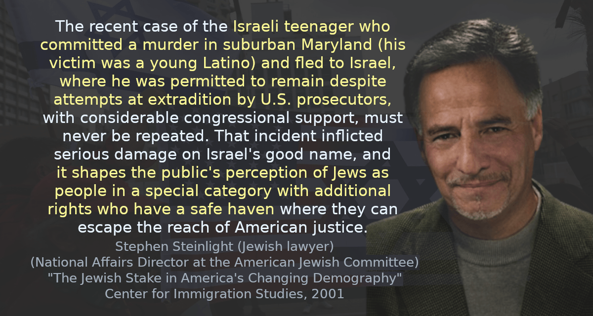 The recent case of the Israeli teenager who committed a murder in suburban Maryland (his victim was a young Latino) and fled to Israel, where he was permitted to remain despite attempts at extradition by U.S. prosecutors, with considerable congressional support, must never be repeated. That incident inflicted serious damage on Israel&rsquo;s good name, and it shapes the public&rsquo;s perception of Jews as people in a special category with additional rights who have a safe haven where they can escape the reach of American justice.