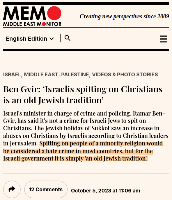 Israelis spitting on Christians is an old Jewish tradition.