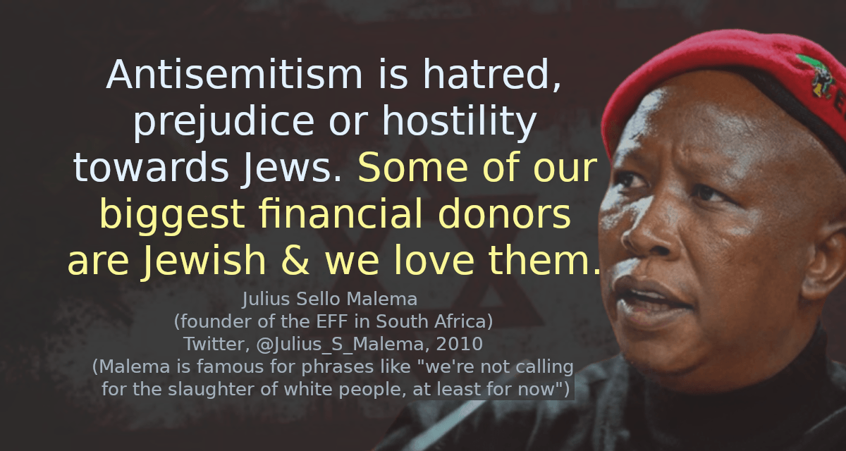 Antisemitism is hatred, prejudice or hostility towards Jews. Some of our biggest financial donors are Jewish &amp; we love them.